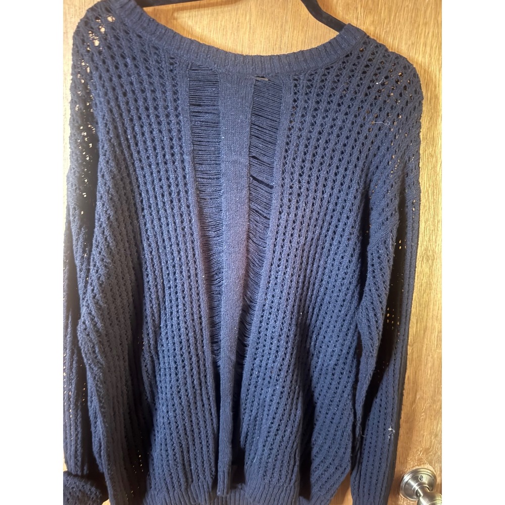 Two by Vince Camuto Navy Blue Open Knit Ladder Back Sweater Large Womens